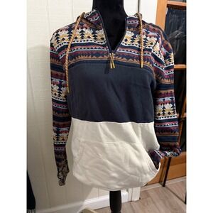 Departwest Southwestern Geometric Colorblock Quarter Zip Hoodie Medium